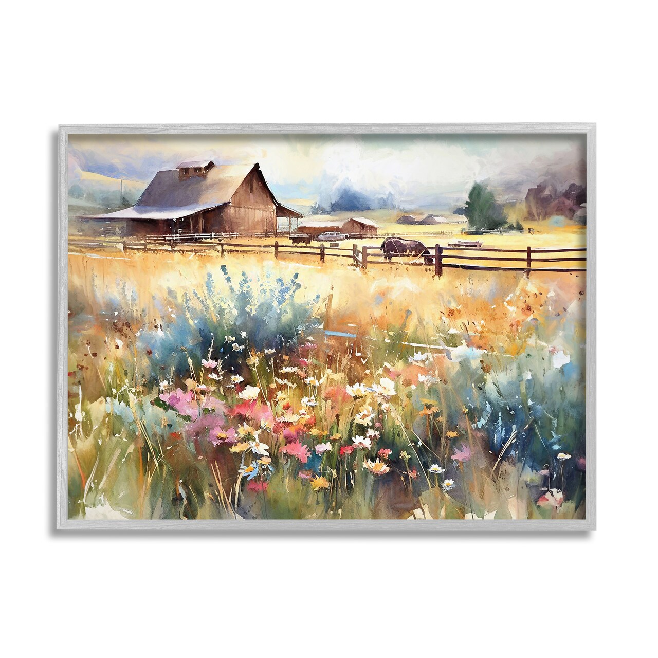 Stupell Industries Horse in Farmhouse Meadow Black Framed Giclee Art